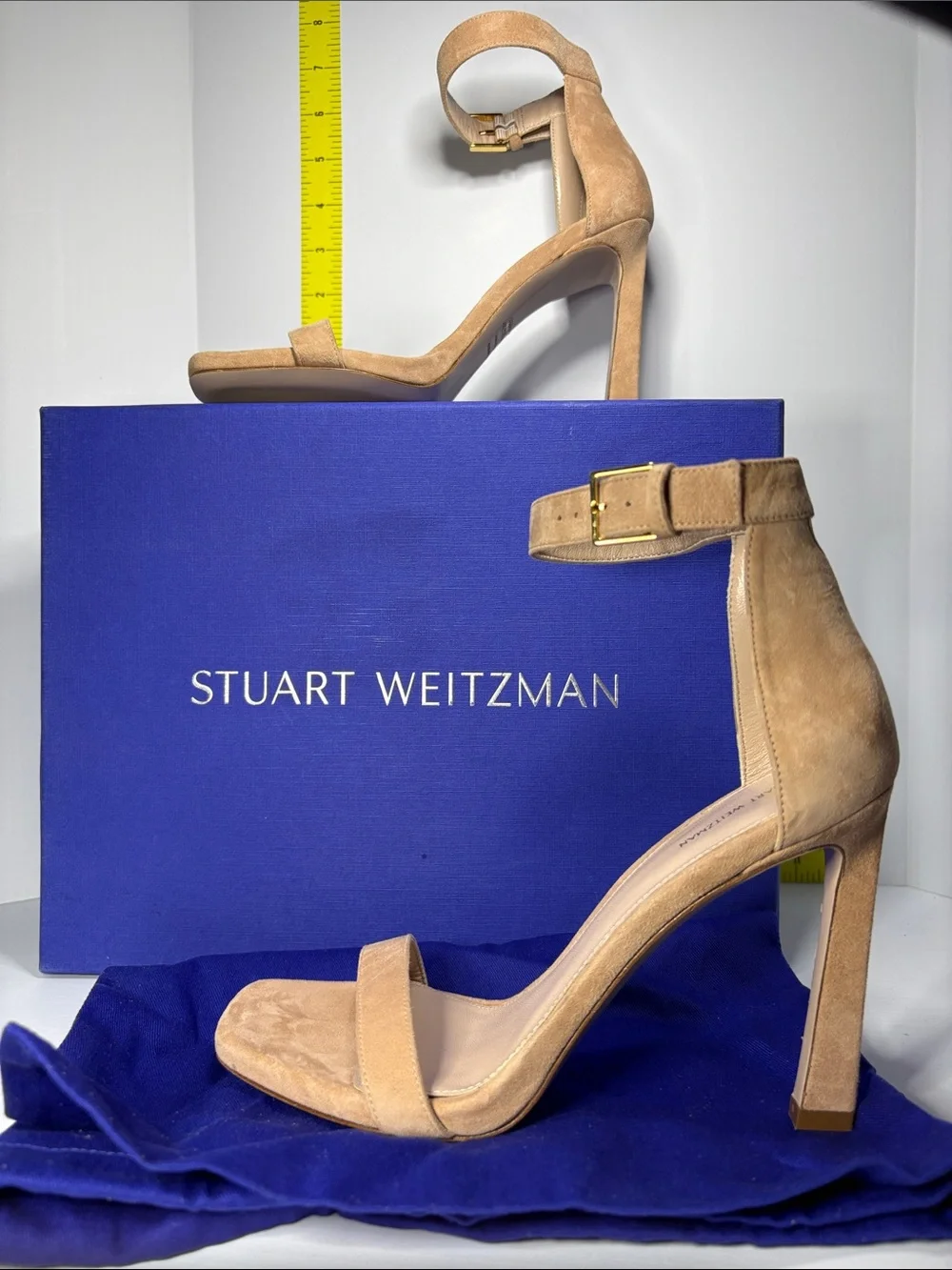 NWT Stuart Weitzman Tan Suede‎ Ankle-Strap Stiletto Sandals 7.5